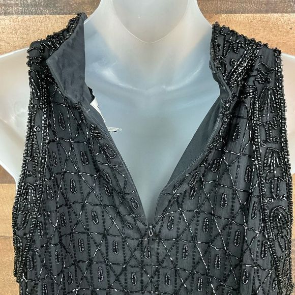 Papell Boutique Evening Halter Top Black Beaded Zipper Back 3 Clasp Closure XL - Picture 9 of 13